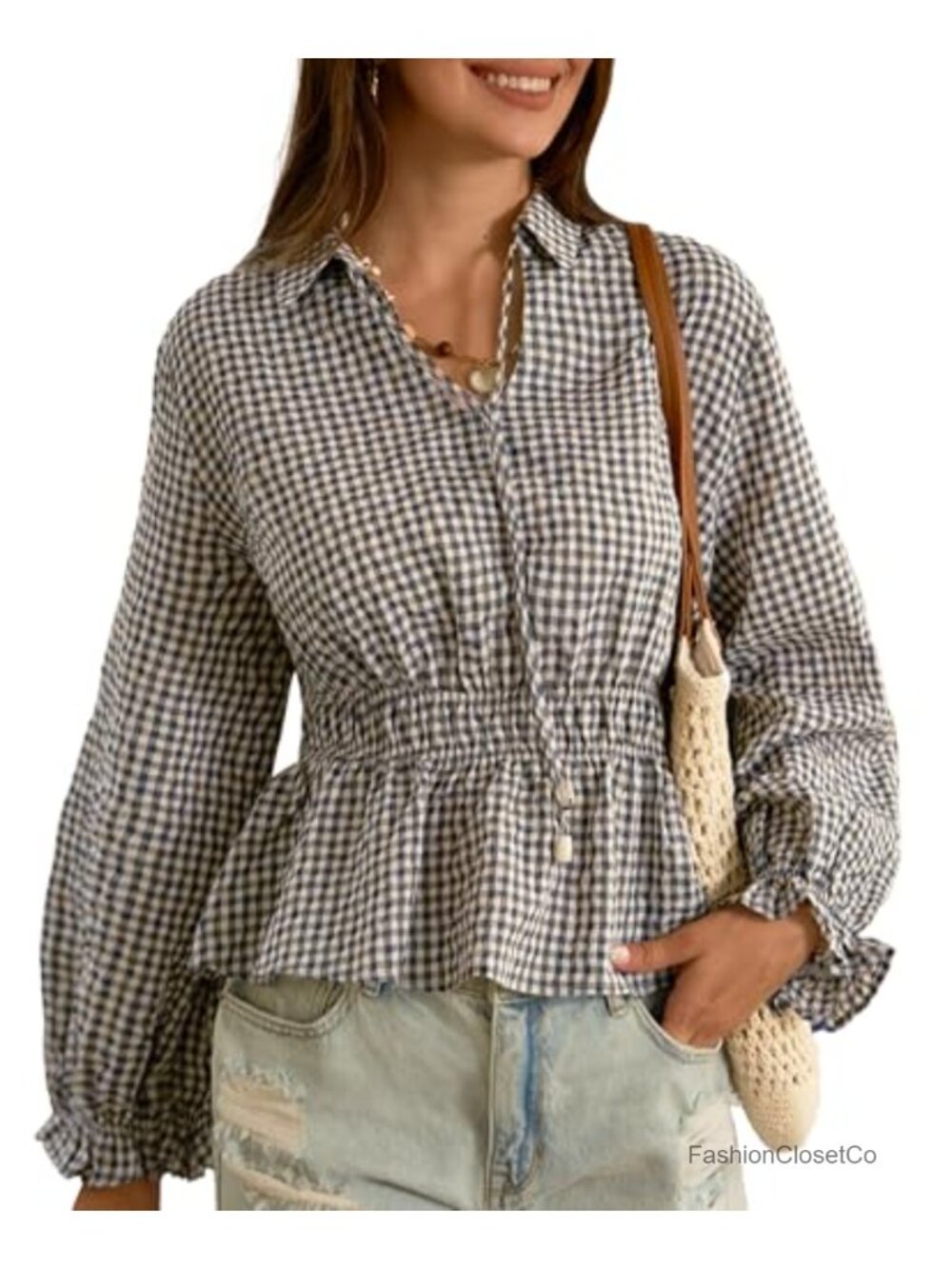 Crop Linen Top Puff Sleeve Peplum Blouse V Neck Babydoll Smocked Elastic Casual